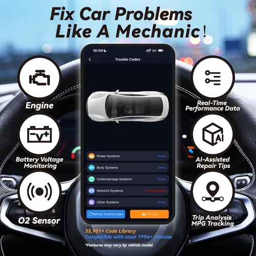 Vista 4 de Escáner OBD2 Bluetooth herramienta de diagnóstico compatible con iOS y Android, lector de código de coche OBD II para vehículos - Sin cuota
