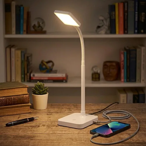 Vista 2 de MaxLite LAMPARA DE Escritorio LED 4W Delgado 3000K, Puerto USB, Acabado Blanco