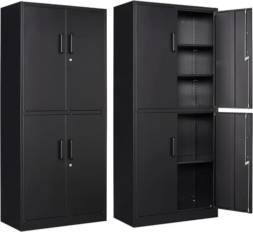 Vista 15 de Letaya Armarios de Almacenamiento de Metal con Cerradura, Pequeños Armarios de Acero con 2 Puertas y Estantes Ajustables para Hogar, Oficina, Negro