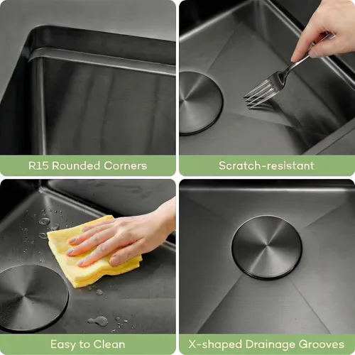 Vista 5 de LQS Fregadero de cocina de doble tazón para muchas ollas y sartenes, fregaderos de cocina de acero inoxidable para montaje bajo y caída