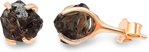 Vista 110 de Aretes de piedra preciosa natural en bruto con oro rosa sobre plata de ley 925, 6 a 0.276 in, regalo de piedra de nacimiento de calidad genuina