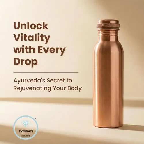 Vista 7 de 100% Real Copper Water Bottle Set of 2 (34 oz / 1 Liter Each), Hammered & Plain Finish Pure Copper Drinking Bottles with Leak Proof Lids, Durable