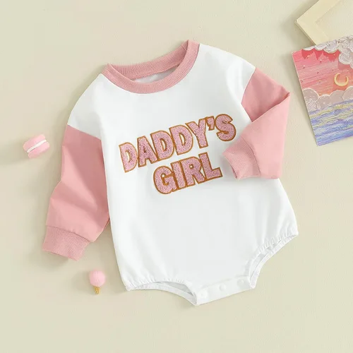 Vista 3 de Ropa de bebé recién nacida, ropa para niña con estampado de papi, sudadera bordada, mameluco de manga larga