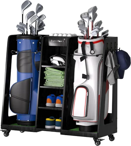 Vista 9 de SuniBoxi Wooden Golf Storage Organizer for Garage, Premium Golf Bag Holder Rack for Golfing Accessories, for Golfers,Husband, Dad