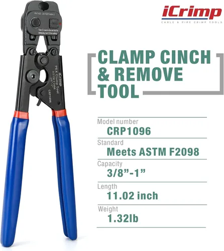 Vista 2 de iCrimp Herramienta de trinquete PEX Cinch&Remove para abrazaderas de acero inoxidable con 50 abrazaderas de 1/2 pulgada