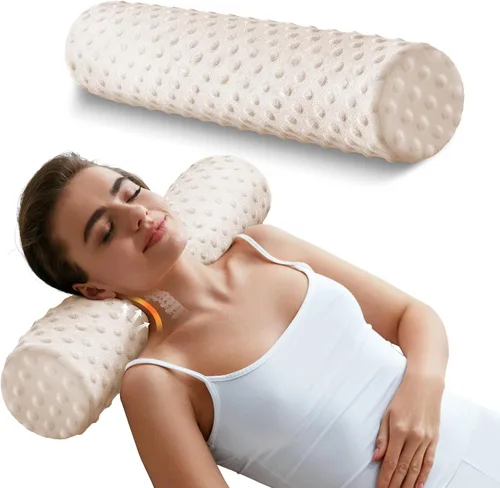 Vista 17 de Almohada redonda de espuma viscoelástica de 5 pulgadas, almohada cervical Velvet Dots Azul