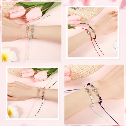Vista 4 de 24 pulseras mexicanas de mal de ojo pulsera ajustable con nudo de cuerda Mal de Ojo pulseras hechas a mano con cuentas de amuleto de la suerte
