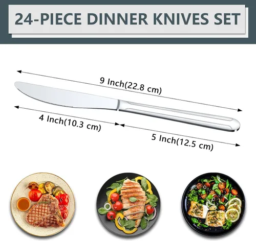Vista 2 de BEWOS - Juego de 24 cuchillos de cena de 9 pulgadas, juego de cuchillos de cena, cuchillo de mantequilla, acero inoxidable de grado alimenticio