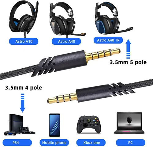 Vista 3 de LecLooc Cable de repuesto para cable Astro A40, cable trenzado de auriculares A10, cable de control de volumen de 6.5 pies6.6 ft compatible