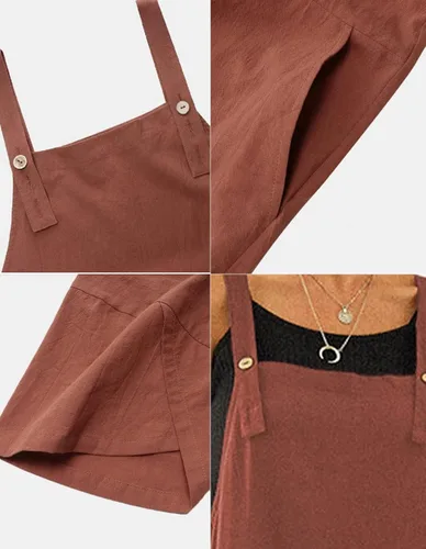 Vista 4 de COWOKA Overol casual ajustable de algodón con pechera para mujer, con bolsillos