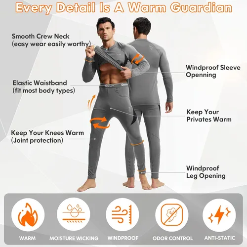 Vista 7 de Ropa interior térmica para hombre, con forro polar, equipo de caza, capa base cálida, conjunto superior e inferior para clima frío