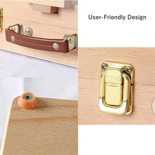 Vista 8 de DEAYOU Caja de almacenamiento de caballete de mesa de madera, caja de bocetos portátil de madera de haya para pintar, funda de caballete de madera