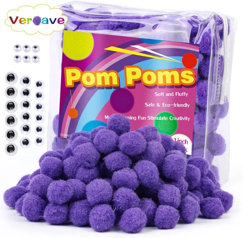 Vista 12 de Veroave Pompones negros, 150 pompones de 1 pulgada para manualidades, bolas de soplo, manualidades y manualidades para decoración de manualidades