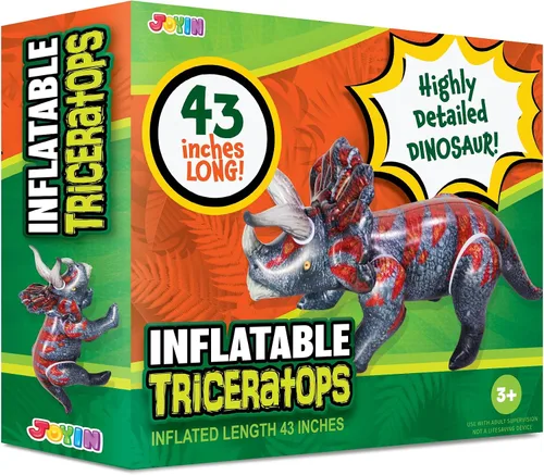 Vista 7 de JOYIN Juguete inflable de dinosaurio Triceratops de 43 pulgadas para decoraciones de fiesta, regalo de fiesta de cumpleaños para niños y adultos