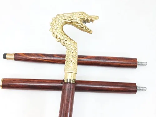 Vista 4 de Bastón de cabeza de dragón chapado en oro hecho a mano, regalo ideal para hombres, mujeres, padre/madre, 39 pulgadas, A HALLOWEEN STORE