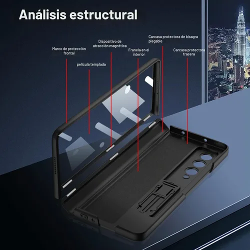 Vista 3 de Funda protectora para Samsung Galaxy Z Fold 4 con soporte de policarbonato magnético todo incluido a prueba de golpes para Z Fold 4 5G (negro)