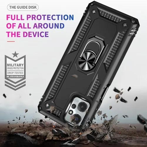 Vista 3 de Funda para Moto G Power 5G 2023 con protector de pantalla HD, funda protectora de grado militar con anillo (negro)