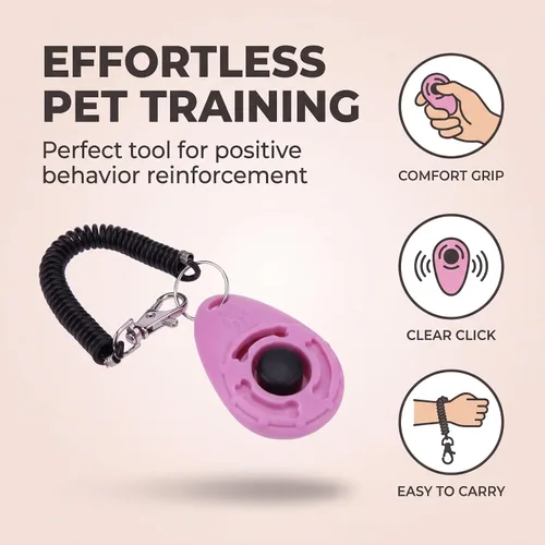 Vista 3 de Jinshining 1 pieza de clicker rosa fácil de usar con botón accesorios de entrenamiento para perros, fuertes y de larga duración, ayuda