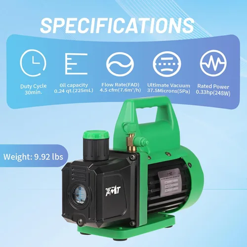 Vista 5 de PB Motor Tech - Juego de bomba de vacío y manómetro – Bomba de 4.5 CFM con manómetro de colector de latón, acopladores rápidos, adaptador 410