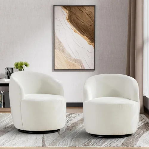 Vista 7 de Wrofly Silla giratoria de barril moderna, cómoda silla giratoria Boucle, cómoda silla redonda de chenilla, pequeña silla tapizada para sala