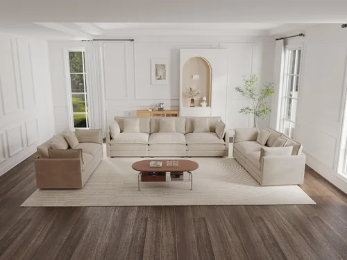 Vista 33 de KEIKI Juego de sofá de 2 piezas con 2 sofás individuales de felpilla de gran tamaño, estilo moderno tapizado de 2 plazas con 2 almohadas, cojines