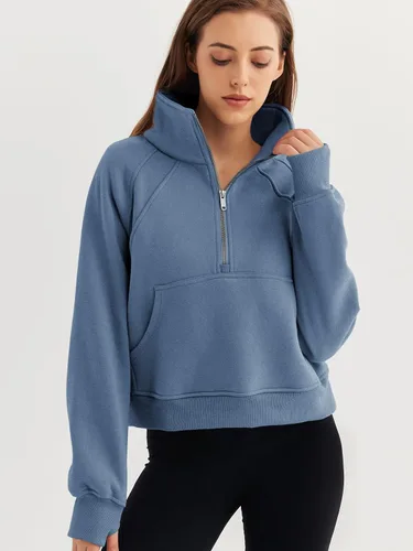 Vista 3 de WYNNQUE Womens Half Zip Cropped Pullover Sweatshirts Fleece Quarter Zipper Hoodies Winter Clothes Sweaters Thumb Hole