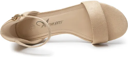 Vista 41 de Athlefit Sandalias para niñas, puntera abierta, correa en el tobillo, tacones bajos, zapatos de vestir para niñas pequeñas y grandes
