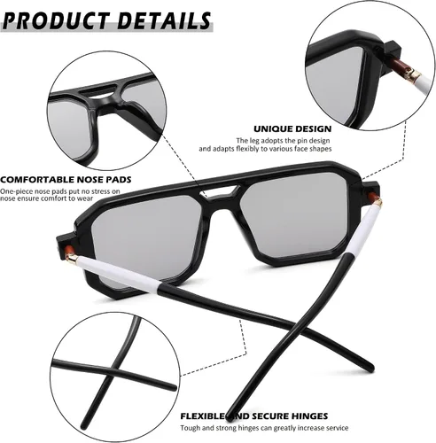 Vista 3 de Pro Acme Lentes de sol estilo aviador para mujeres y hombres, estilo vintage, cuadrados, de los años 70, planos, clásicos, retro, con marco