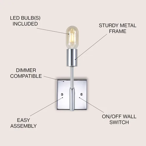 Vista 3 de JONATHAN Y Aplique de pared LED cromado de 5 pulgadas, lámpara de pared moderna con cable para baño, espejo de tocador, dormitorio, pasillo