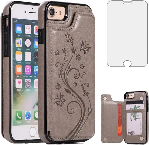 Vista 8 de Asuwish Funda para iPhone 7/8, iPhone SE 2020/2022 con protector de pantalla de vidrio templado, cartera abatible con soporte para tarjetas, doble