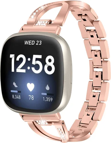 Vista 10 de FitTurn Compatible con Fitbit Versa 4/Sense 2/Versa 3/Sense Band para mujer, correa de repuesto de metal con diamantes de imitación de cristal