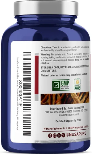 Vista 3 de NusaPure Cápsulas de ginseng panax coreano rojo, 450 mg, 180 cápsulas vegetales (sin OMG, USDA, veganas)