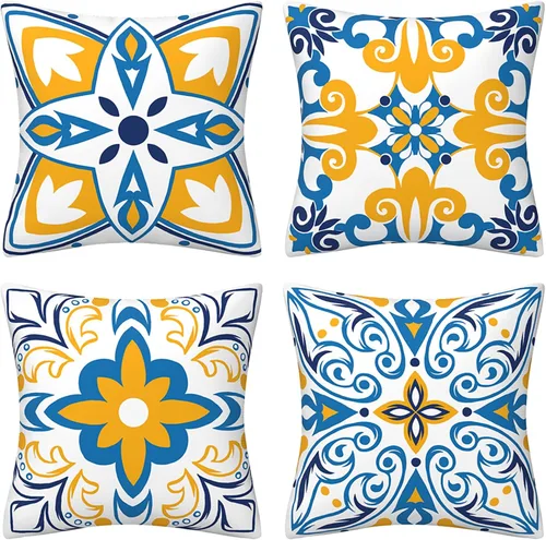 Vista 8 de Drmstow Juego de 4 fundas de almohada marrones de 18 x 18 pulgadas, fundas decorativas geométricas para sofá, sala de estar, cama, muebles de patio