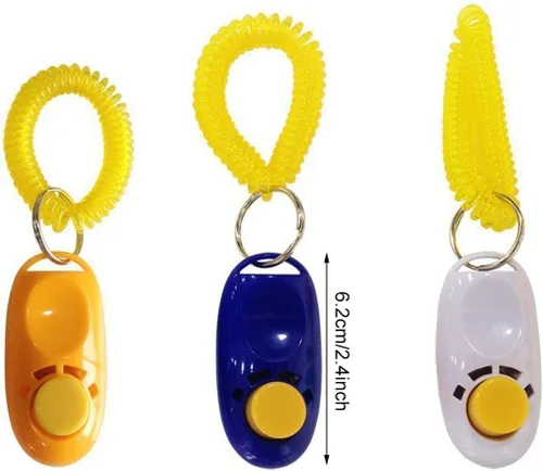 Vista 2 de PENTA ANGEL Clicker de botón de entrenamiento para mascotas con correa de muñeca, perro de tren, gato, caballo, mascotas para entrenamiento