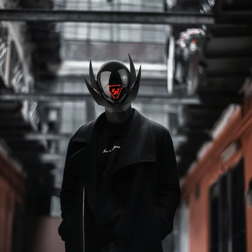Vista 5 de Máscara punk cosplay para hombres, accesorio futurista de disfraz de samurái, casco punk Techwear para Halloween