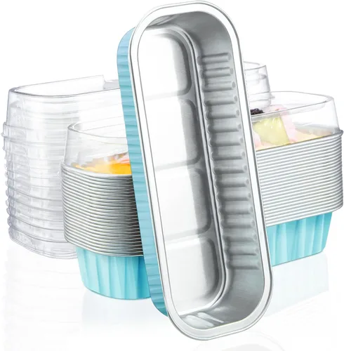 Vista 13 de EUSOAR Forros para magdalenas con tapas, 30 unidades de ramekins de papel de aluminio de 6.8 oz, mini moldes para pan de aluminio desechables