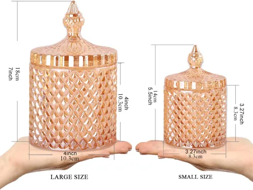 Vista 2 de R FLORY Paquete de 2 tarros de vidrio con tapas para almacenamiento de hisopos de algodón, bolas, almohadillas, púas de hilo dental, recipientes