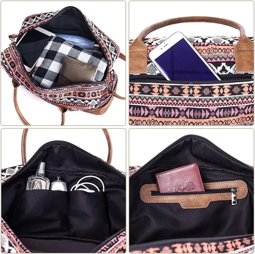 Vista 4 de MyMealivos Bolsa de lona para el fin de semana o viaje durante la noche bolsa de tela de lana gruesa con bolsa para zapatos