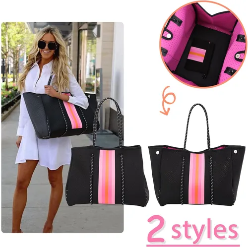 Vista 5 de IBEE Bolsa de neopreno para mujer, bolsa grande de neopreno, bolsa de playa plegable para piscina