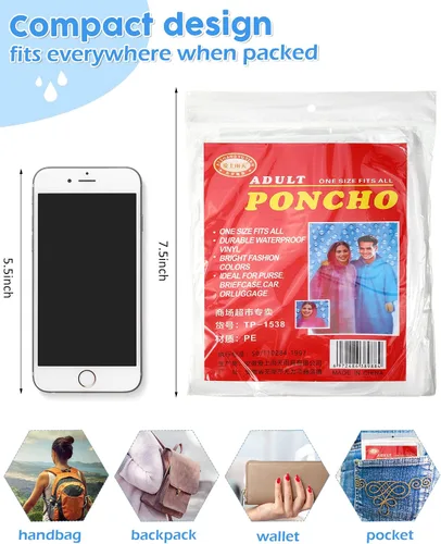 Vista 7 de JaGely Paquete de 80 ponchos de lluvia desechables para adultos, a granel, boda, familia, viajes, sin hogar, paquete con capucha con cordón y manga