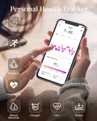 Vista 4 de Fvtga Anillo de salud inteligente para mujeres y hombres, rastreador de actividad física con frecuencia cardíaca, oxígeno en sangre y monitoreo