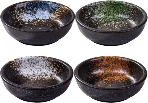 Vista 10 de Juego de 4 platos de cerámica para salsa de soja, rectangulares pequeños de 3.35 pulgadas, platos de inmersión texturizados para sushi glaseado