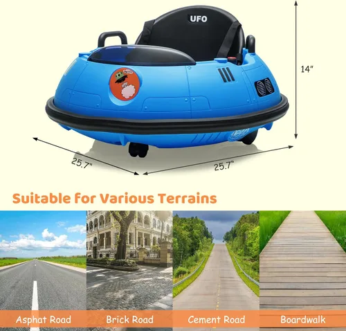 Vista 2 de Coche de parachoques eléctrico para niños de 12 V con control remoto, giro Azul