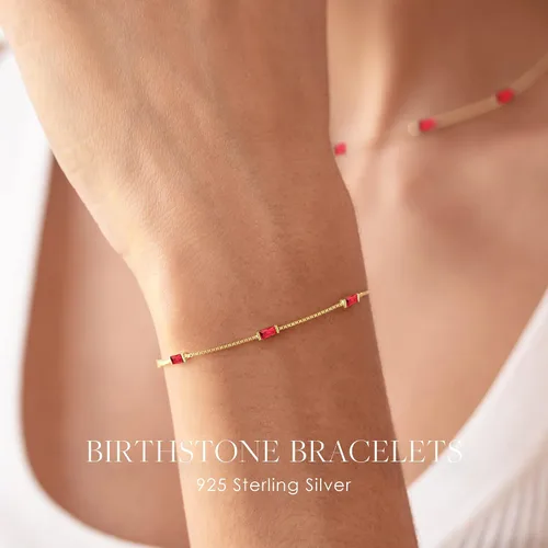 Vista 7 de LOUISA SECRET Birthstone Bracelets for Women Girl, 925 Sterling Silver Dainty Simple Women Charm Link Bracelet, Birthday Anniversary Christmas