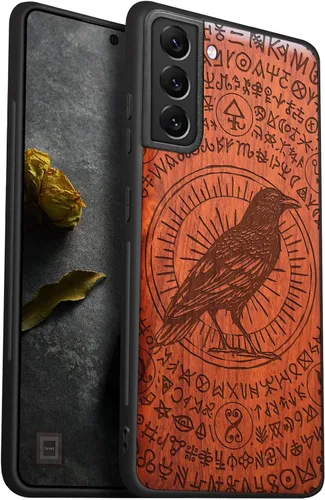 Vista 11 de Carveit Funda de madera para Galaxy S22 Ultra [madera natural y TPU suave negro] a prueba de golpes, diseño único de madera compatible con Samsung