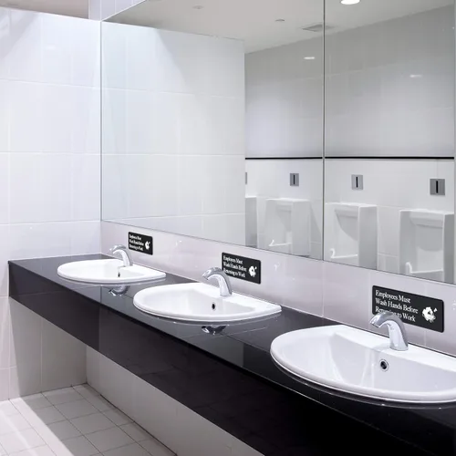 Vista 6 de Cartel de "Employees Must Wash Hands", paquete de 3, 3 x 9 pulgadas, perfecto para paredes, puertas o fregaderos en servicio de alimentos, baños