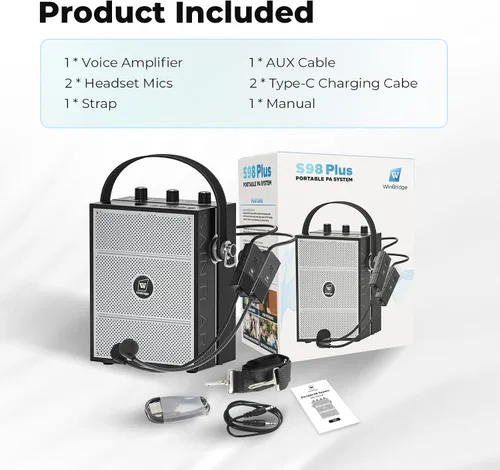 Vista 8 de Amplificador de voz de 50W con 2 micrófonos con auriculares, micrófono con altavoz, sistema de sonido portátil con micrófono, altavoz Bluetooth