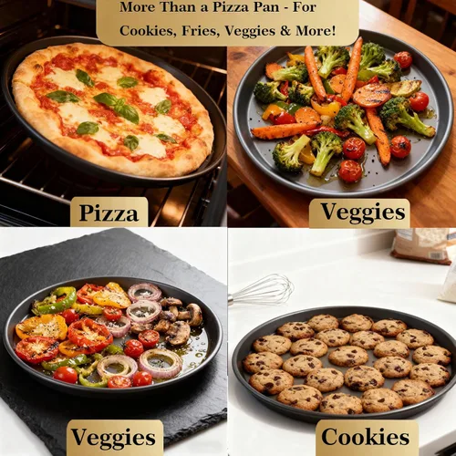Vista 8 de Sartén de pizza de 12 pulgadas para horno, 2 unidades, bandeja redonda de aluminio antiadherente de 1 pulgada de profundidad para hornear pizza