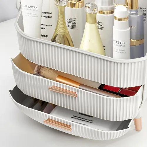 Vista 4 de Organizador de maquillaje para vanidad Organizador de cuidado de la piel para tocador de encimera de baño, vitrina cosmética caja de almacenamiento