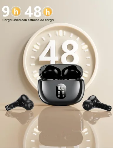 Vista 4 de Auriculares inalámbricos con sonido de graves profundos, auriculares Bluetooth 5.3, 48 horas de reproducción, pantalla LED con micrófono, IPX7